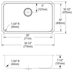 Elkay ELUH2816 Lustertone Classic Stainless Steel 30-1/2 x 18-1/2 x 7-1/2 Single Bowl Undermount Sink