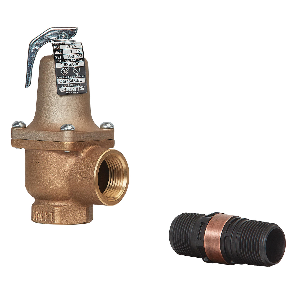 Watts F274934 174A Automatic Reseating Valve, 1 in Nominal, Female NPTF End Style, 20 psi Pressure