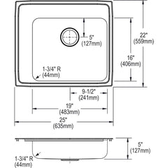 Elkay ECTSRS33229TBG1 Crosstown 33 x 22 in. 1 Hole Stainless Steel Single Bowl Dual Mount Kitchen Sink