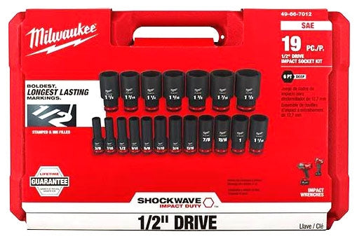 Milwaukee 49-66-7012 Shockwave Impact Duty 1/2 Drive SAE Deep 6 Point Socket Set