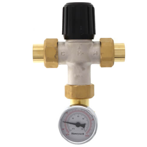 Resideo Braukmann AM101R-USTG-1 3/4 Sweat Union Mixing Valve w/ Temperature Gauge (Heating Only)