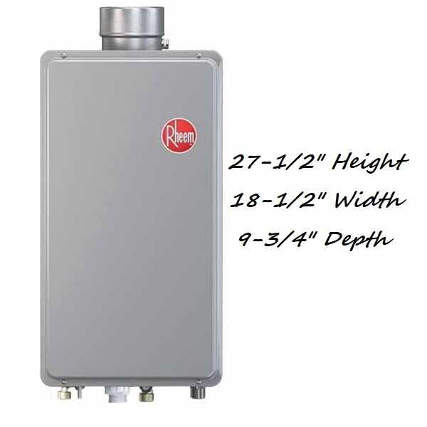 Rheem RTGH-95DVLN-2 Water Heater Indoor Direct Vent Min BTU 11000 Max BTU 199000 120 VAC Natural Gas