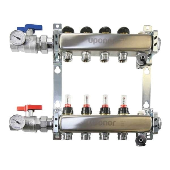 Uponor A2700202 1 Stainless Steel 2-Loop Manifold Assy With Flow Meter Balancing And Isolation Ball Valves