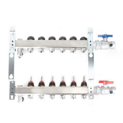 Uponor A2700602 1 Stainless Steel 6-Loop Manifold Assy With Flow Meter, Balancing And Isolation Ball Valves