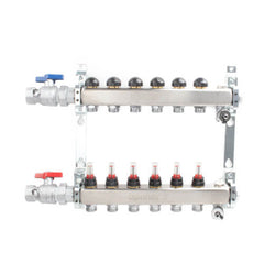 Uponor A2700602 1 Stainless Steel 6-Loop Manifold Assy With Flow Meter, Balancing And Isolation Ball Valves