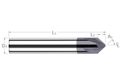 Harvey Tool 72520-C3 Chamfer Cutter, 3/8 in Dia Cutter Head, 40 deg Included Angle, 2-1/2 in OAL, Solid Carbide, AlTiN