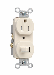 Legrand 691TRLA Pass & Seymour 15 Amp 120/125 VAC NEMA 5-15R Light Almond Combination Switch/Receptacle