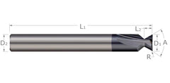 Harvey Tool 16710-C3 Corner Radius Dovetail Cutter, 0.1560 in Dia Cutter, 0.078 in W Cutting, 3/16 in Dia Shank Cylindrical Shank, 60 deg Included Angle, 2 in OAL