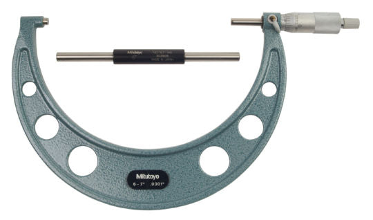 Mitutoyo 103-221 Outside Micrometer With Ratchet Stop, 6 to 7 in, Graduations: 0.0001 in