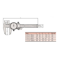 Mitutoyo 505-739 MTI 8 Dial Cal W/Carb ID&OD Jaws .001 .100/Rev 0-100