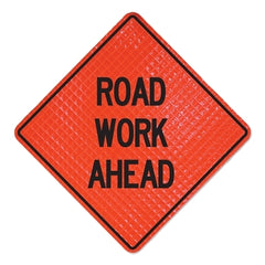 Cortina 078004037L Roll-up Temporary Traffic Control Sign - Orange Super Bright Road Work Ahead