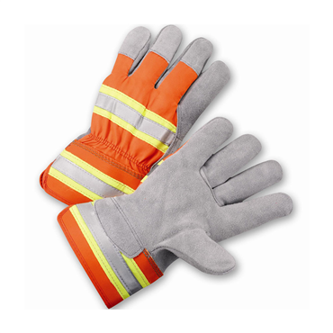 PIP HVO500/L Hi-Vis Orange Safety Large Leather Palm Gloves