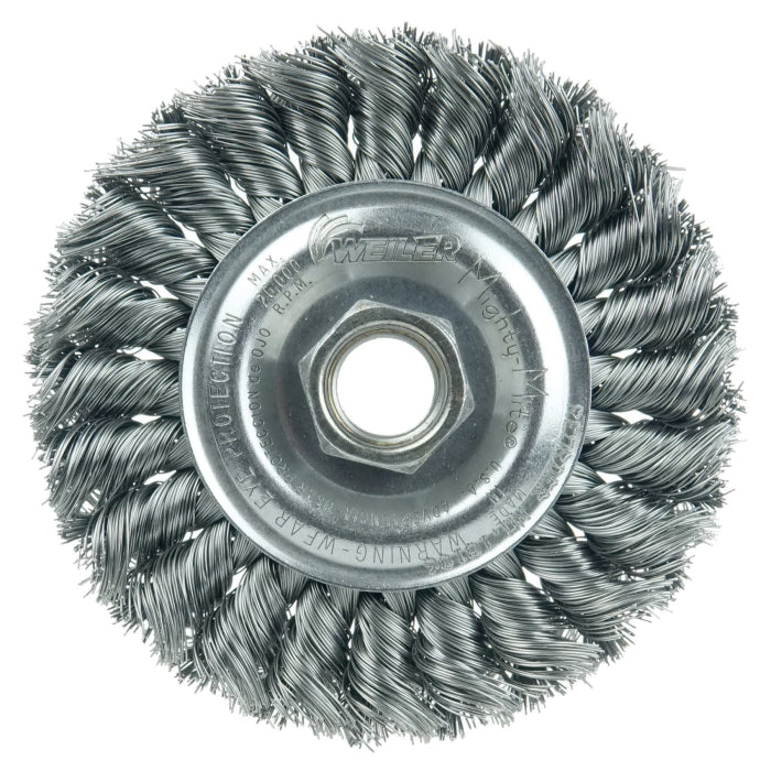 Weiler 13106V Standard Twist Knot Wire Wheel Brush 4 in Dia 1/2 in W Face 5/8-11 Arbor Hole