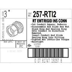 Bridgeport 257-RTI2 EMT Raintight Compression Connector 3 in