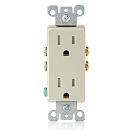 Leviton T5325-T 15 Amp 125 Volt Tamper Resistant Decora Duplex Receptacle Straight Blade Grounding Light Almond