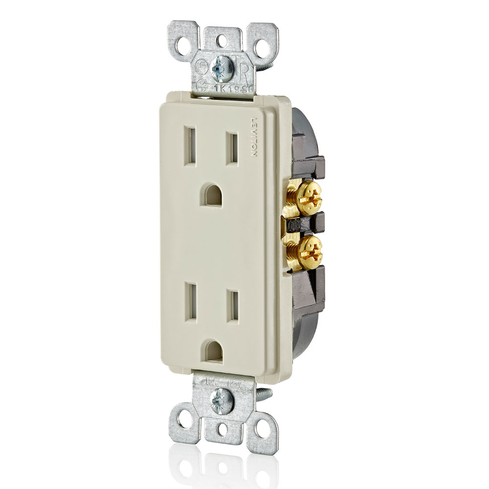 Leviton T5325-T 15 Amp 125 Volt Tamper Resistant Decora Duplex Receptacle Straight Blade Grounding Light Almond