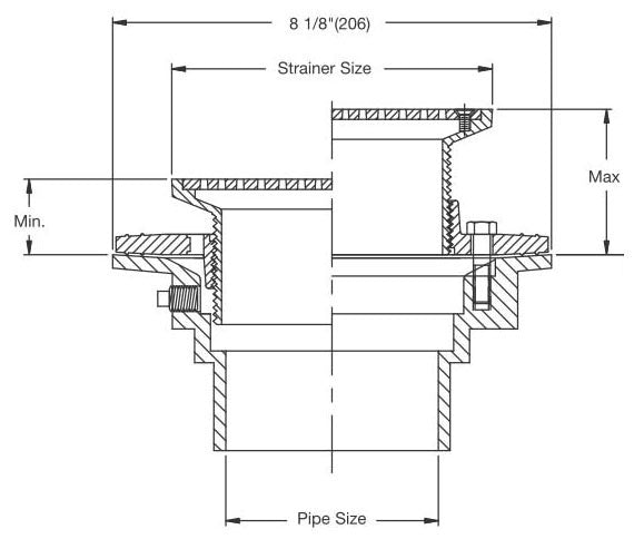 Watts FD-102P-A5 2 Push-On Floor Drain with 5 Round Heelproof Nickel Bronze Strainer