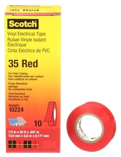 3M 35-RED-1/2 Scotch Vinyl Color Coding Electrical Tape 35 1/2 X 20 Ft Red