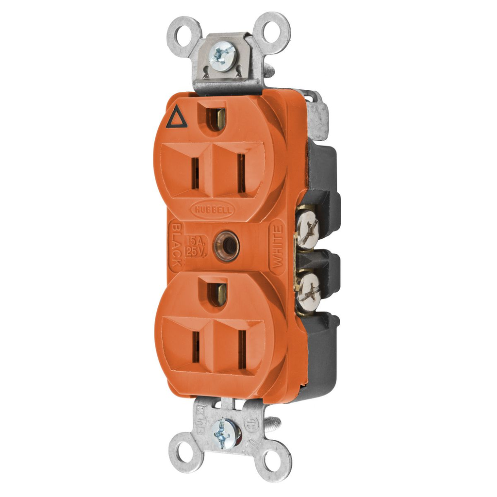 Hubbell CR5252IG 15 Amp 125 Volt 2-Pole 3-Wire NEMA 5-15R Orange Isolated Ground Duplex Receptacle