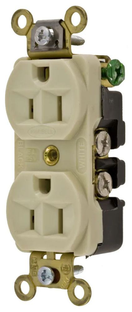 Hubbell HBL5252I Duplex Receptacle 15A 125V Extra Heavy Duty Standard