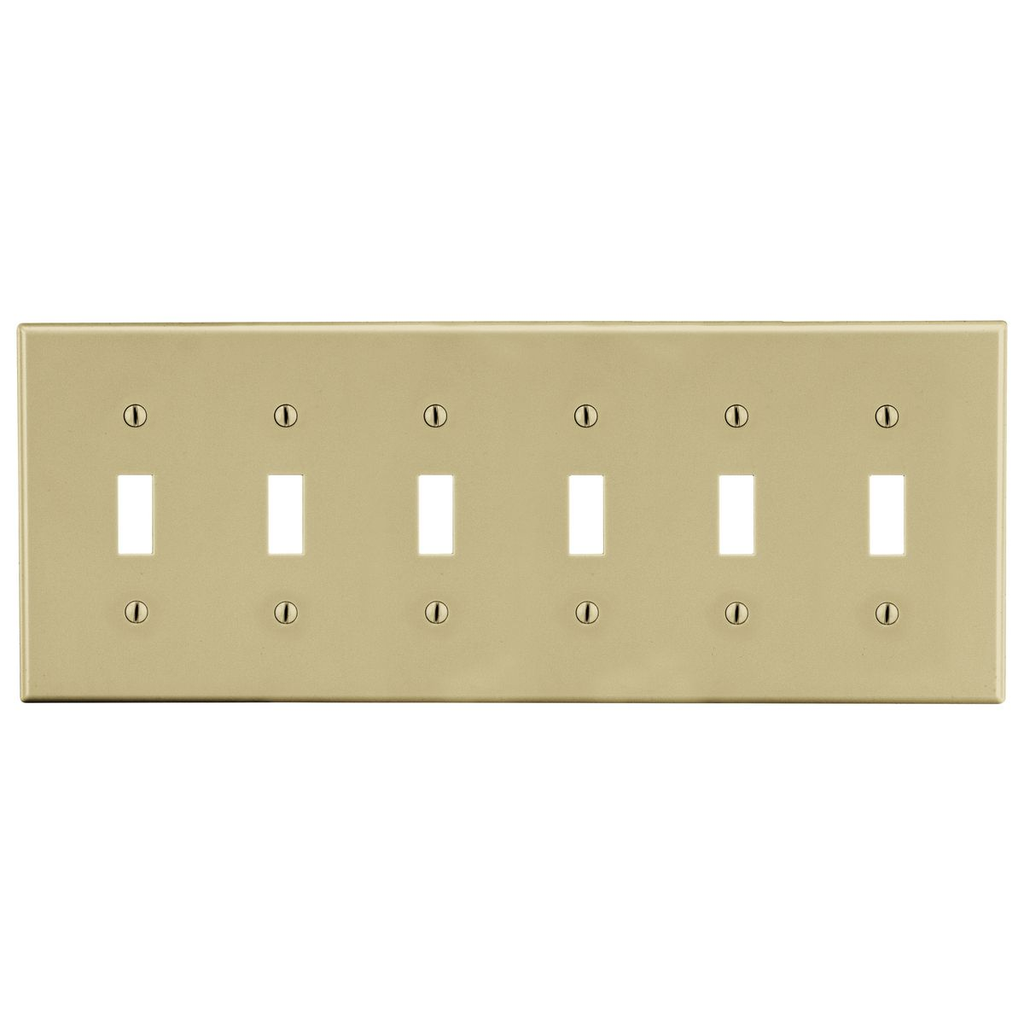 Hubbell Wiring Device-Kellems P6I Wallplate 6-Gang 6 Toggle Ivory