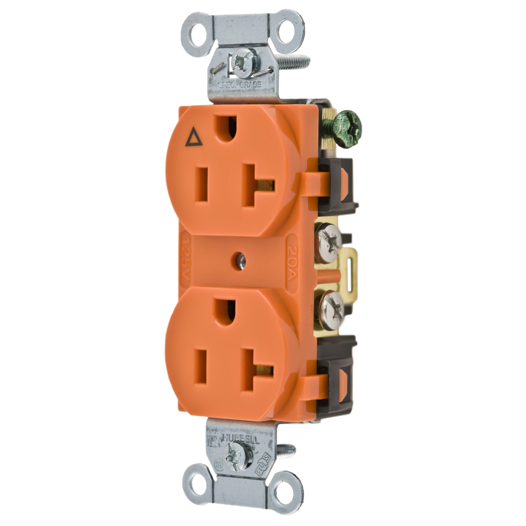 Hubbell IG20CR 20 Amp 125 Volt 2-Pole 3-Wire NEMA 5-20R Orange Isolated Ground Straight Blade Duplex Receptacle