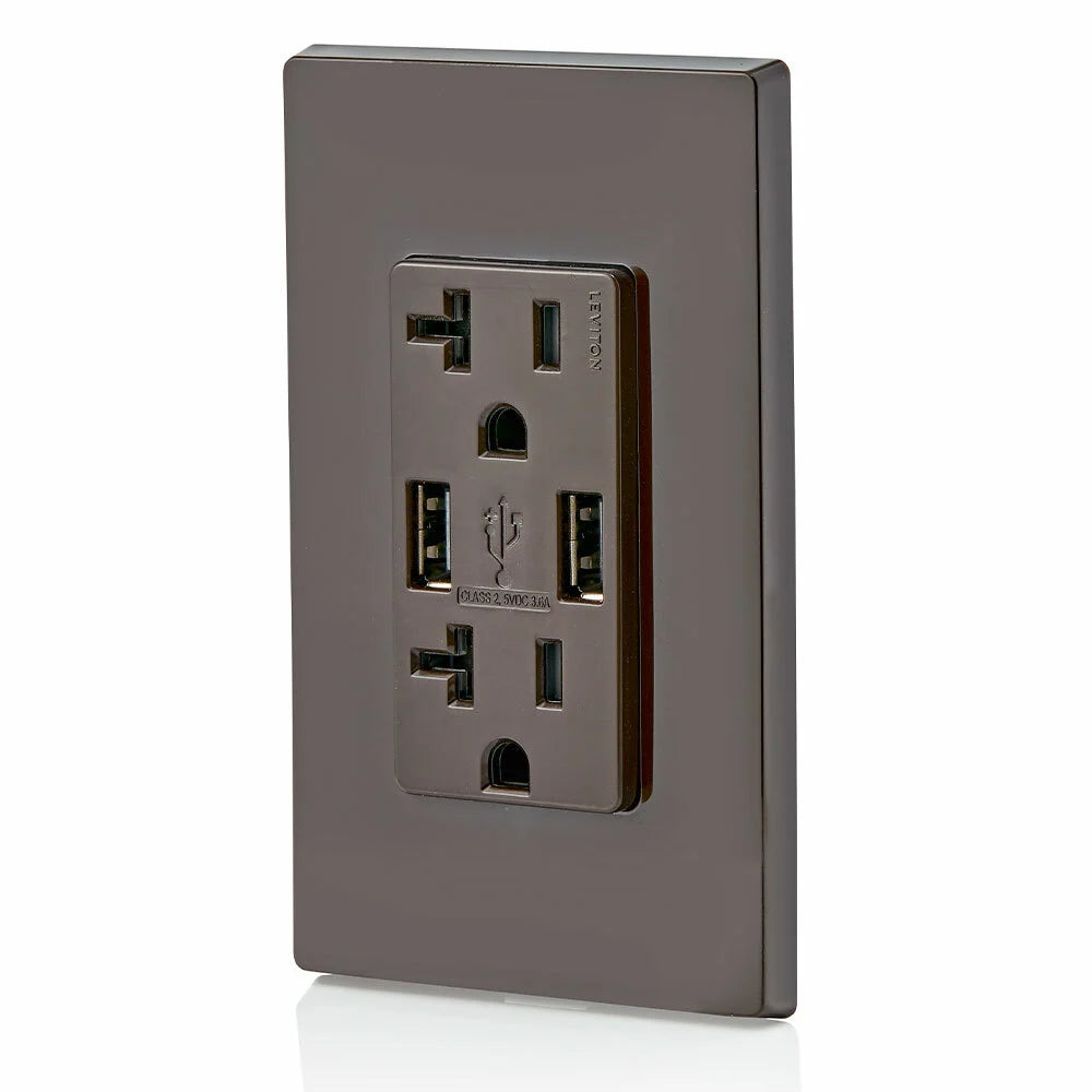 Leviton T5832-B Combination Duplex Receptacle/Outlet and USB Charger 20 Amp 125 Volt