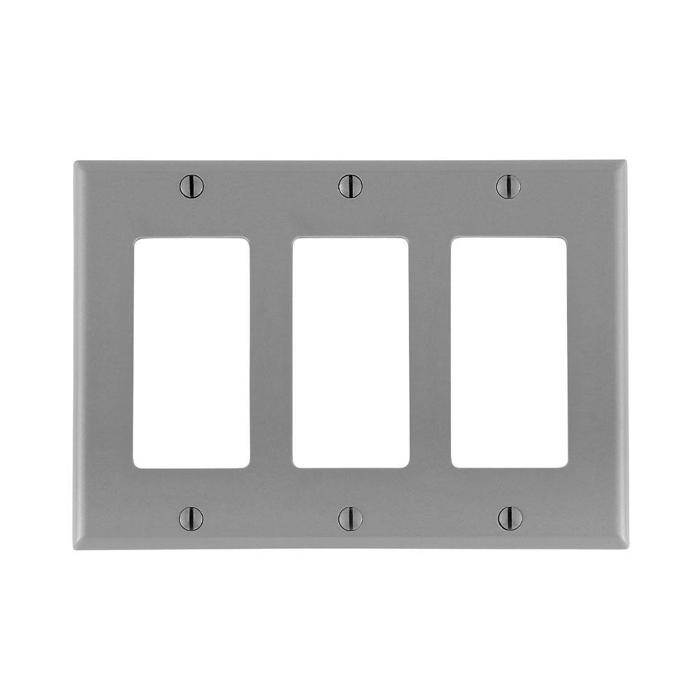 Leviton 80411-GY 3-Gang Smooth Gray Thermoset Device Mount Standard Receptacle Wallplate