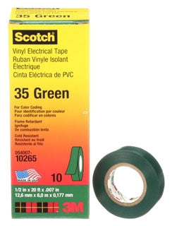 3M 35-GREEN-1/2 Scotch Vinyl Color Coding Electrical Tape 35 1/2 X 20 Ft