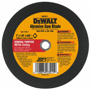 DeWalt DW3511 High Performance Metal Cutting Abrasive Saw Blades