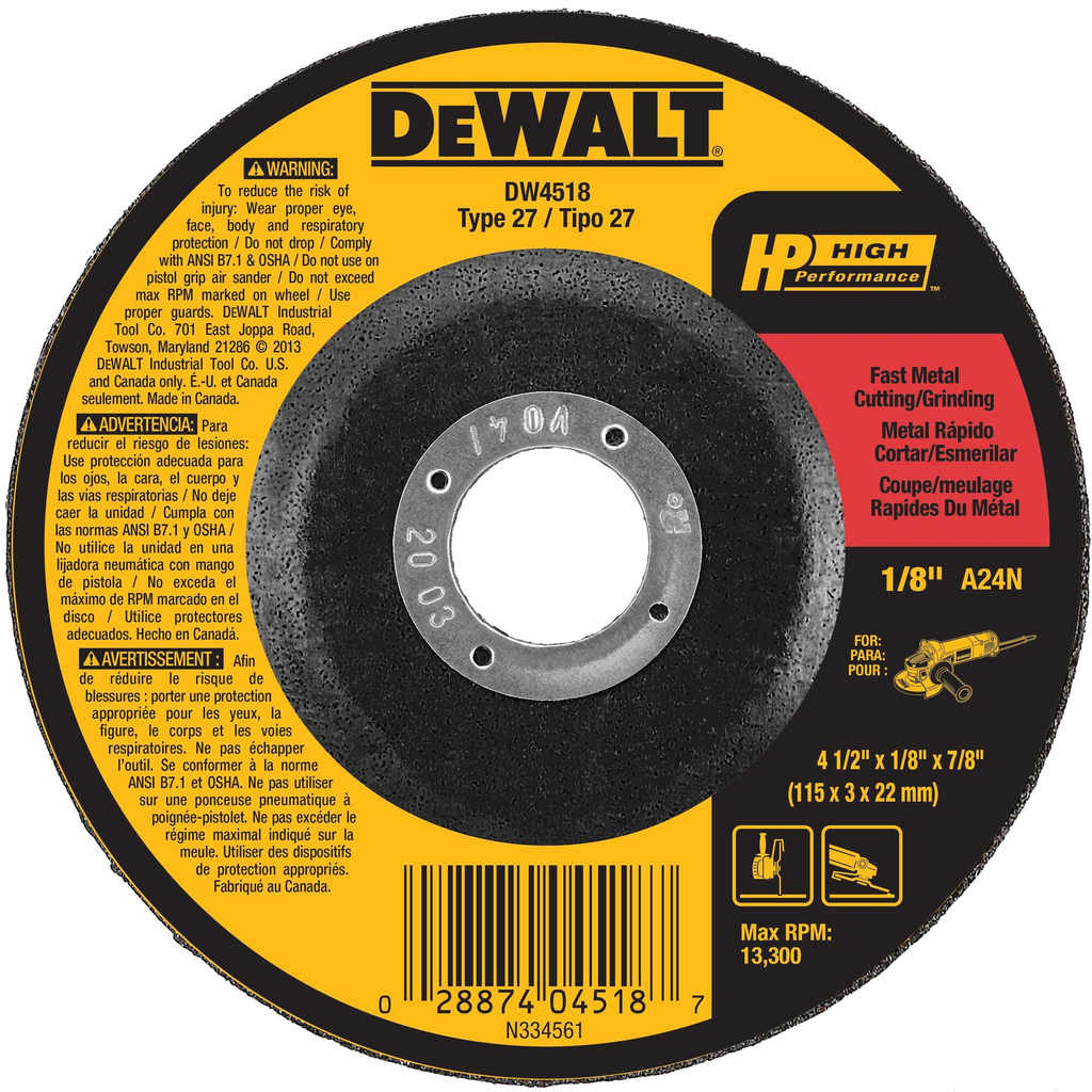 DeWalt DW4518 Metal Grinding Wheel 4-1/2 x 1/8 x 7/8