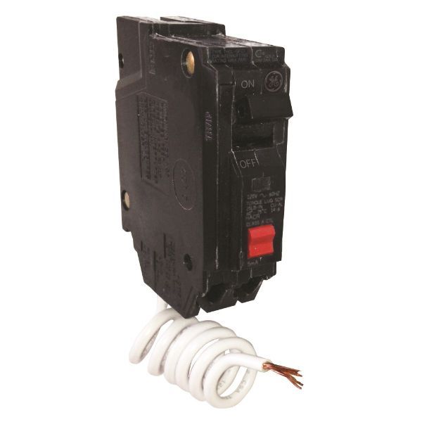 GE THQL2120GFT THQL Self-Test GFCI Circuit Breaker, 120/240 VAC, 20 Amp, 10 kA Interrupt, 2 Poles, Non-Interchangeable/LIG Trip