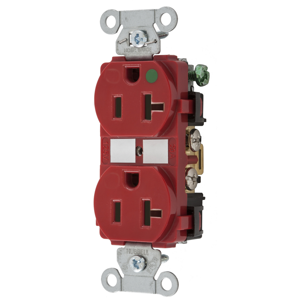 Hubbell 8300RED Straight Blade Device Duplex Receptacle Hospital Grade 20A 125V