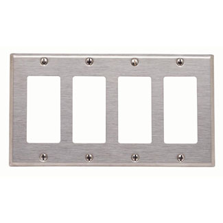 Leviton 84412-40 4-Gang Decora/GFCI Device Mount Standard Size 302 Stainless Steel Decora Wallplate