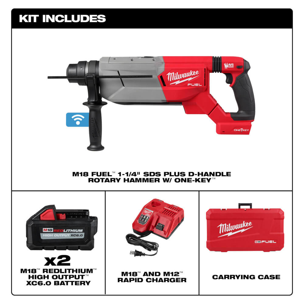 Milwaukee 2916-22 M18 FUEL 1-1/4 SDS Plus D-Handle Rotary Hammer Kit w/ ONE-KEY