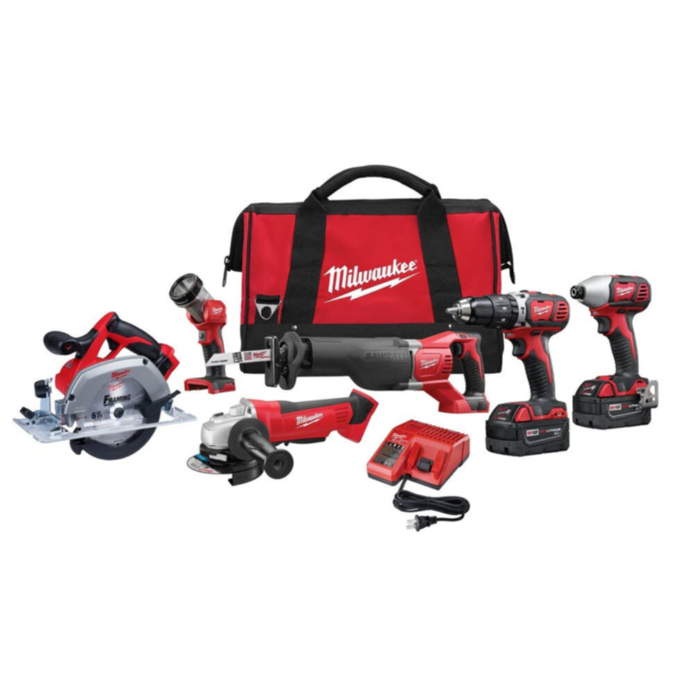 Milwaukee 2696-26 M18 18-Volt Lithium-Ion Cordless Combo Tool Kit, 6-Tool, Tool Bag