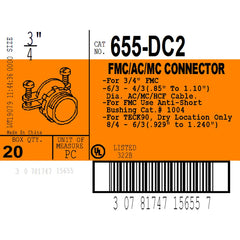 Bridgeport 655-DC2 3/4 FMC Two Screw Strap Type Connector, Zinc Die Cast