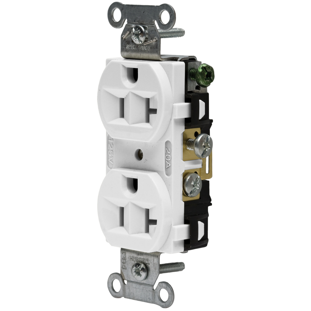 Hubbell CRF20WHI 20 Amp 125 Volt 2-Pole 3-Wire NEMA 5-20R White Straight Blade Duplex Receptacle