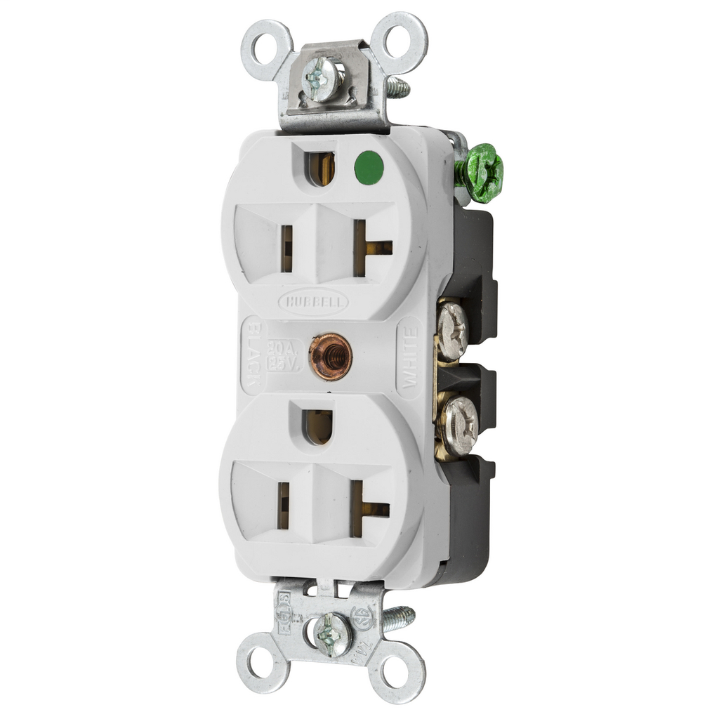 Hubbell HBL8300HW Duplex Receptacle 20 Amp 125 Volt NEMA 5-20R