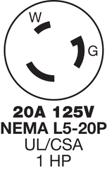 Hubbell Wiring Device-Kellems HBL2311S 20 Amp 125 Volt 2-Pole 3-Wire NEMA L5-20P Black and White Locking Plug