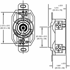 Hubbell HBL2740 30 Amp 600 Volt 3-Pole 4-Wire NEMA L17-30R Black Single Flush Locking Receptacle