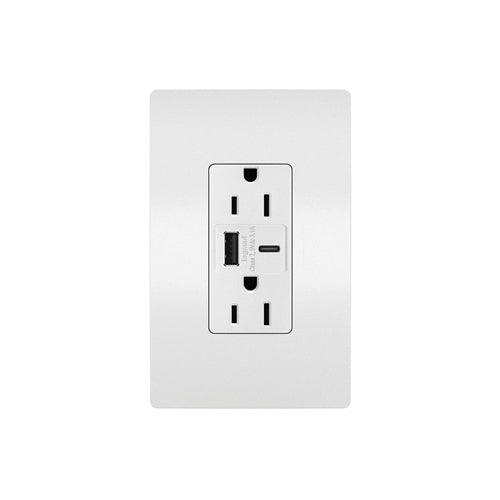 Legrand-Pass & Seymour R26USBACW Hybrid Type A/C USB Chargers with Duplex 15A Tamper-Resistant Outlet, White