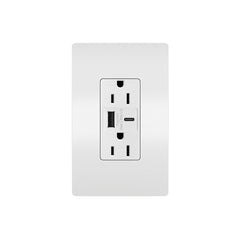 Legrand-Pass & Seymour R26USBACW Hybrid Type A/C USB Chargers with Duplex 15A Tamper-Resistant Outlet, White