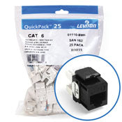 Leviton 61110-BE6 eXtreme CAT6 QuickPort Jack QuickPack, 25-Pack, Black