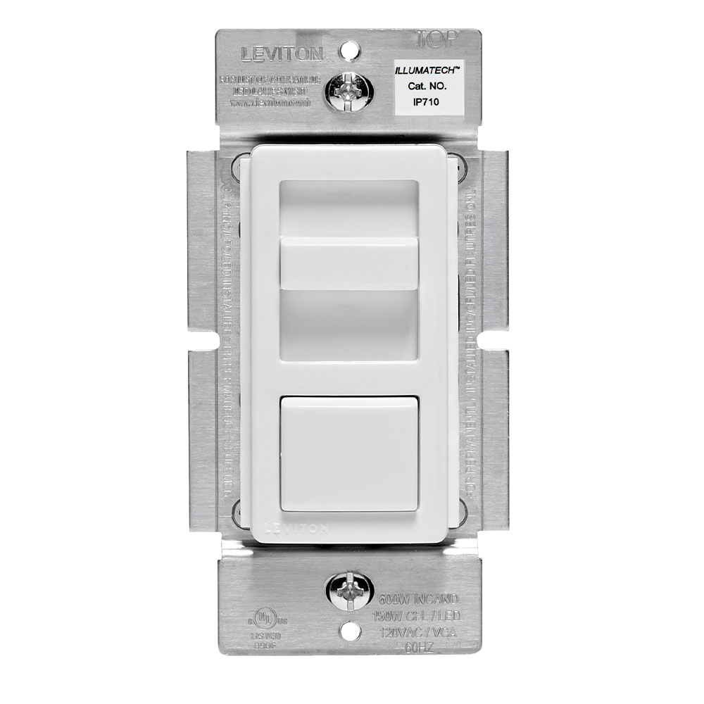 Leviton IP710-LFZ 1200VA 120/277VAC 60Hz Single-Pole & 3-Way IllumaTech Preset Electro-Mechanical Electronic 0-10VDC Fluorescent Slide Dimmer 0-10VDC LED Power Supply Dimmer - White