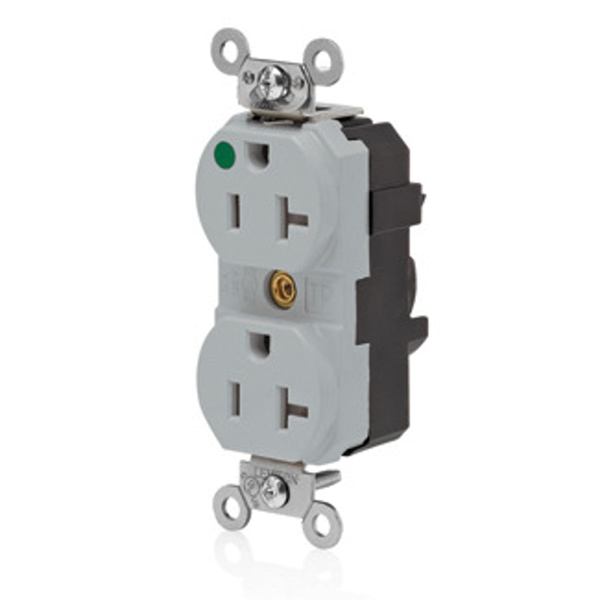 Leviton MT830-ILG 20 Amp 2P 3W Tamper-Resistant Illuminated Face Hospital Grade Isolated Ground Lev-Lok Modular Duplex Receptacle Gray