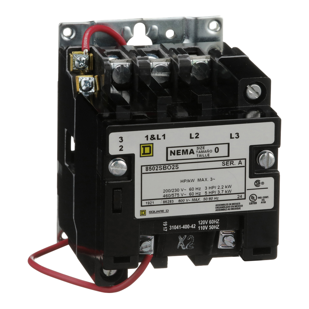 Square D 8502SBO2V02S NEMA Size 0 Non-Reversing Contactor 120V 3-Pole 18 Amp