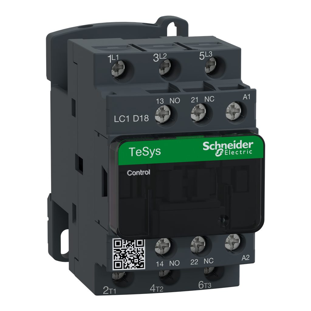 Schneider Electric LC1D18U7 600 VAC 18 Amp 3-Pole 1NO 1NC Screw Terminal Full Voltage Non-Reversing IEC Contactor