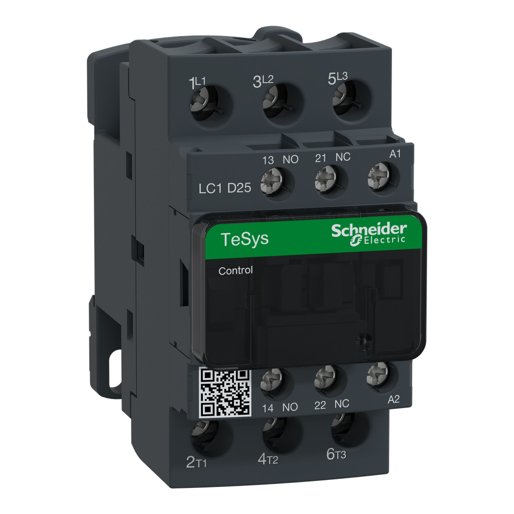 Schneider Electric LC1D25U7 600 VAC 25 Amp 3-Pole 1NO 1NC Screw Terminal Full Voltage Non-Reversing IEC Contactor