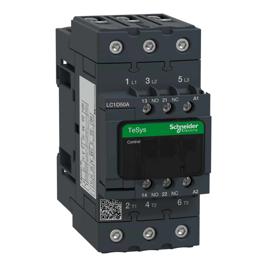 Schneider Electric LC1D50AT7 480 VAC 50 Amp 3-Pole 1NO 1NC Screw Terminal Full Voltage Non-Reversing IEC Contactor